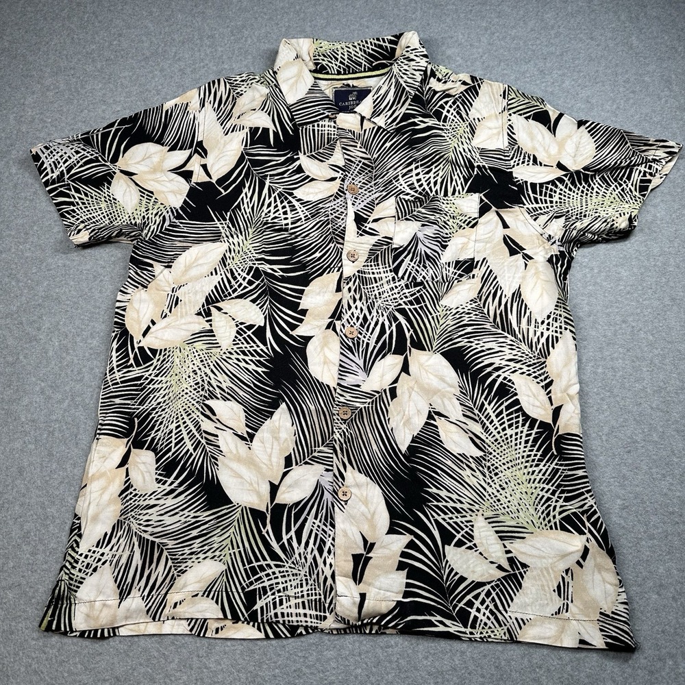 Caribbean Joe Island Supply Rayon‎ Hawaiian Shirt Mens M Black Tropical